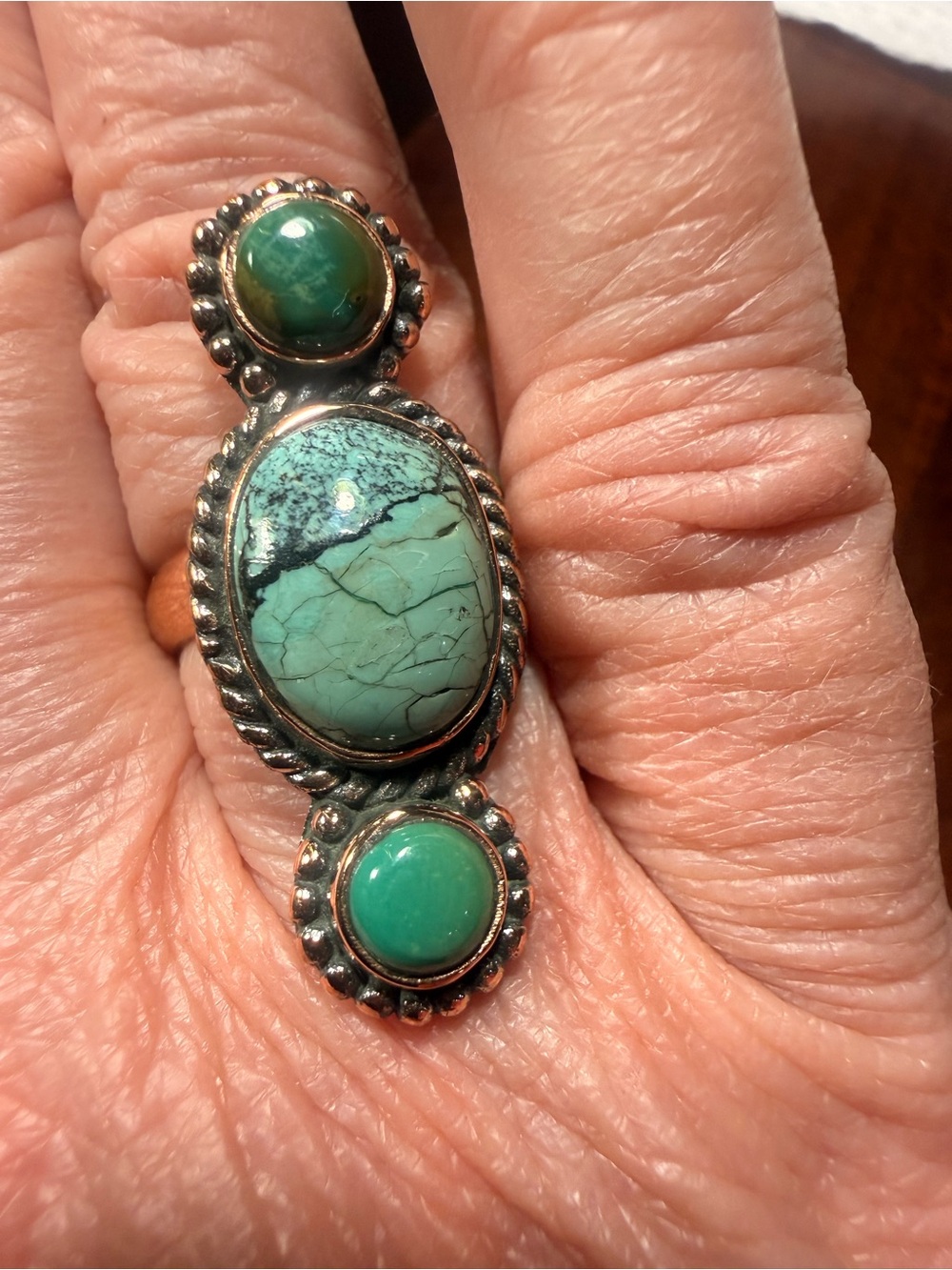 Hubai 3 stone stack ring set in Copper adjustable